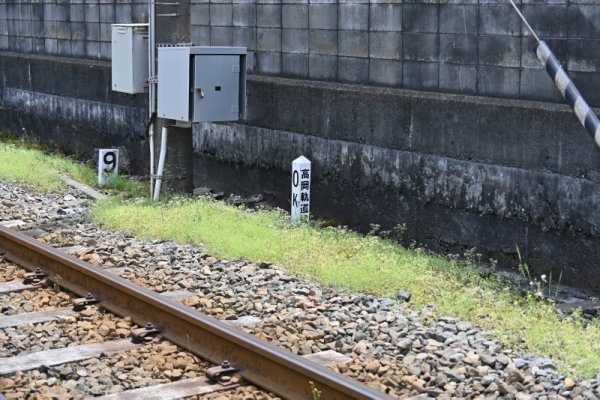 万葉線：六渡寺駅0キロポスト