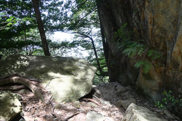 大岩の横を下りる